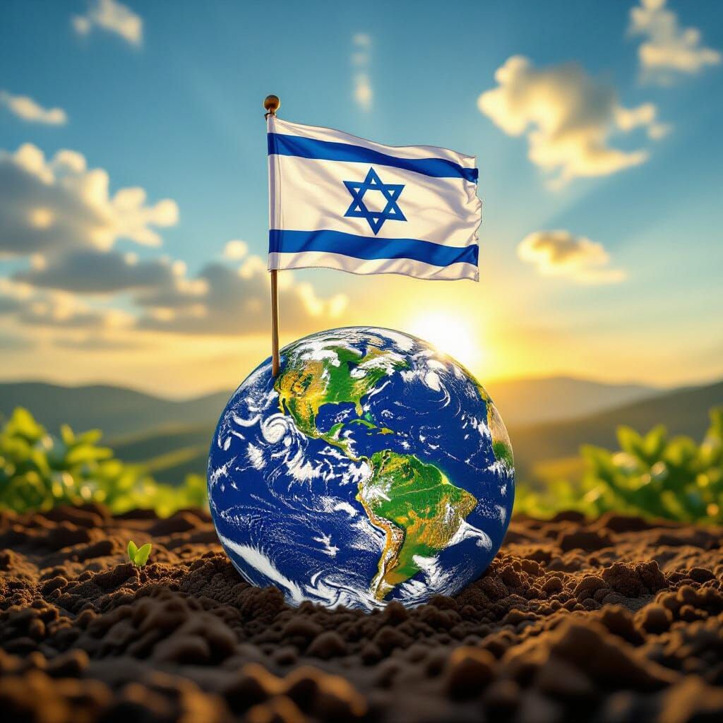 Israeli Flag Planted on Miniature Earth Digital Painting