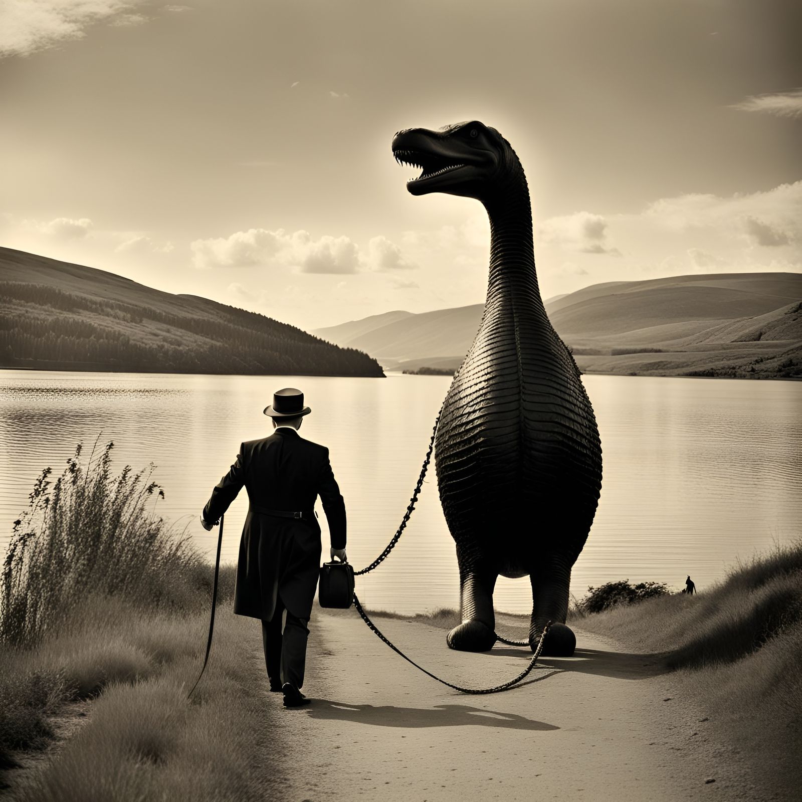Just a man taking Nessie for a walk.