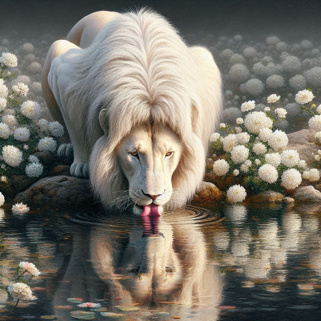 Thirsty White Lion
