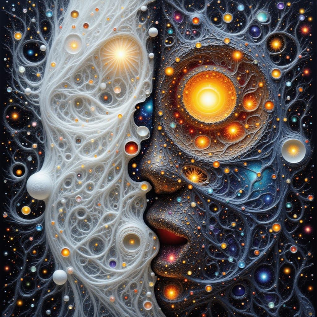 <lora:Bliss Fire:1.0> EXQUISITELY BEAUTIFUL EXTREMELY INTRICATE HIFI HIDEF 16K CRYPTIC CURLICUES By Escher ABSTRACT SURREAL LANDSCAPE NEBULA...