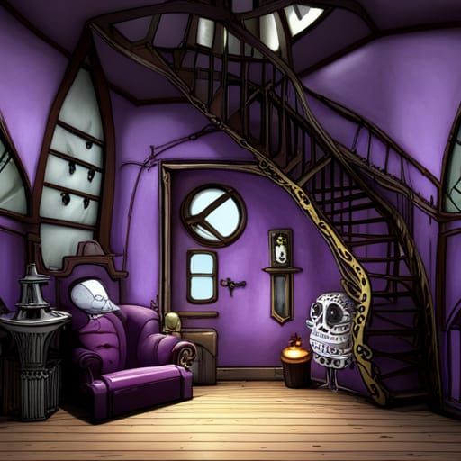 tim burton nightmare before christmas style interior single story