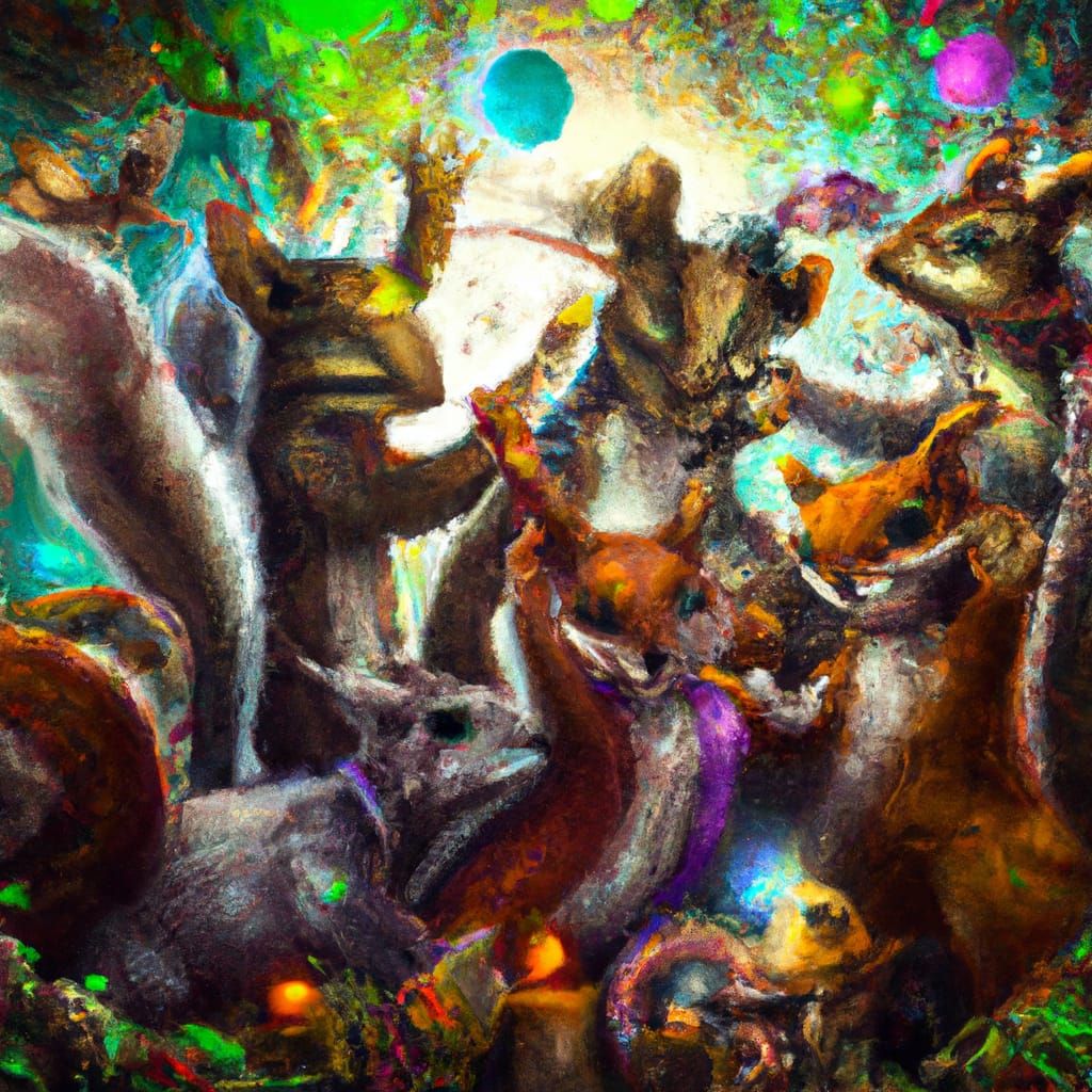 Squirrels at a pagan rave, intricately detailed Behance HD AI