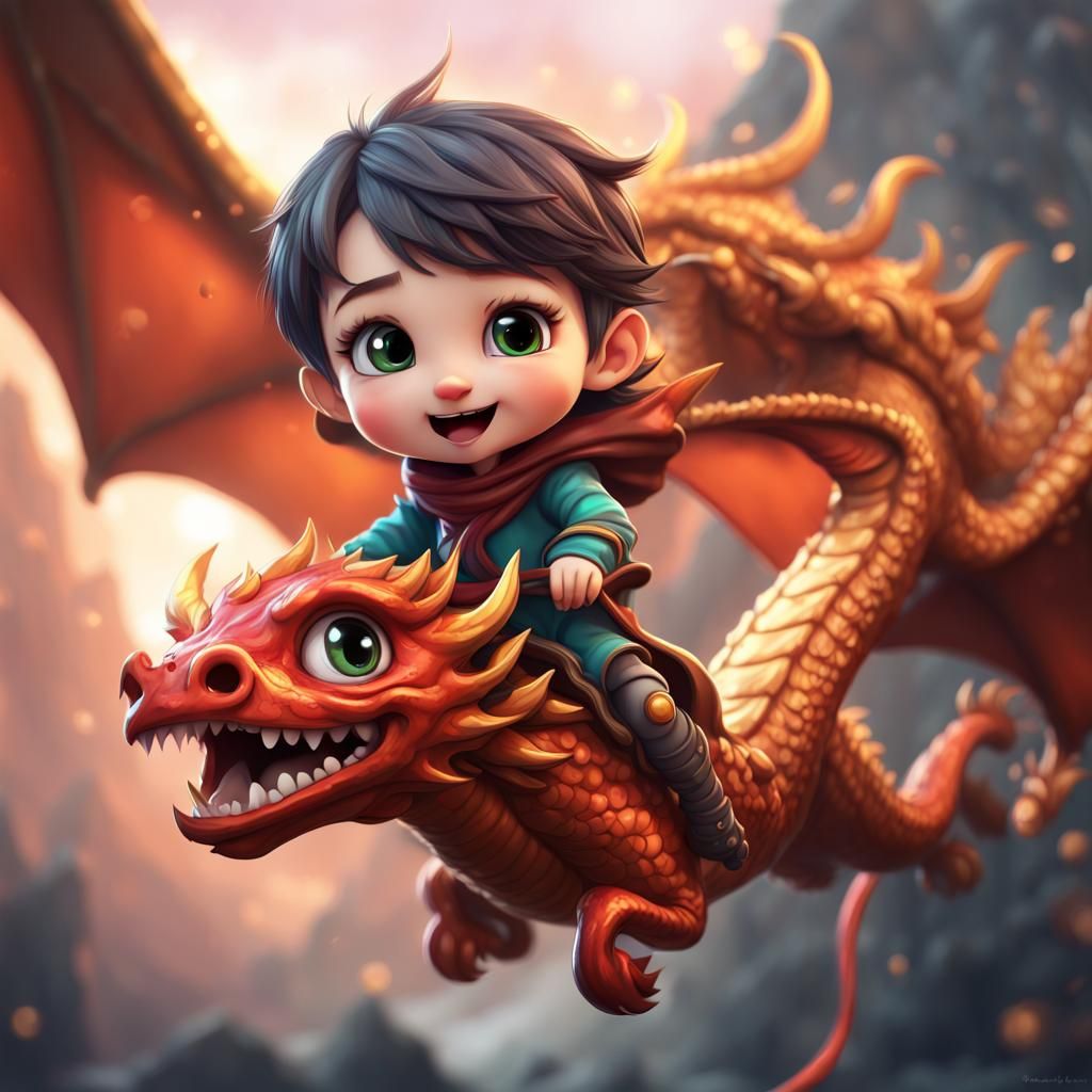Focus on the expressive face of a chibi character riding on ...