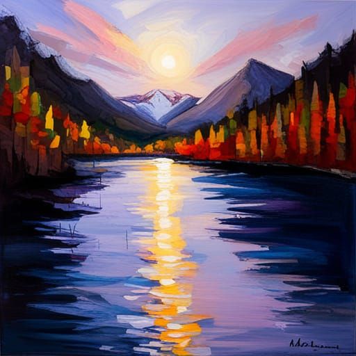 Canadian Rockies, dusk, sliver moon, stars, lake reflection ...