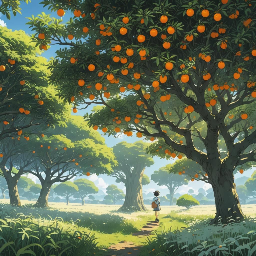 The orange tree in the white field