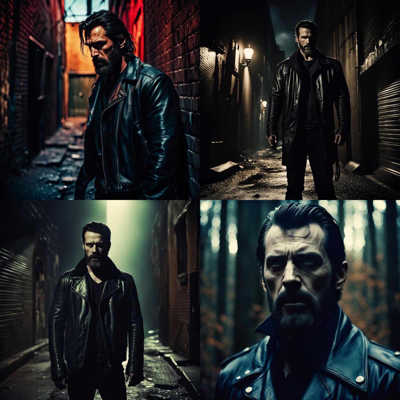 Vampire, male, rugged, beard, feral, black leather jacket, t...