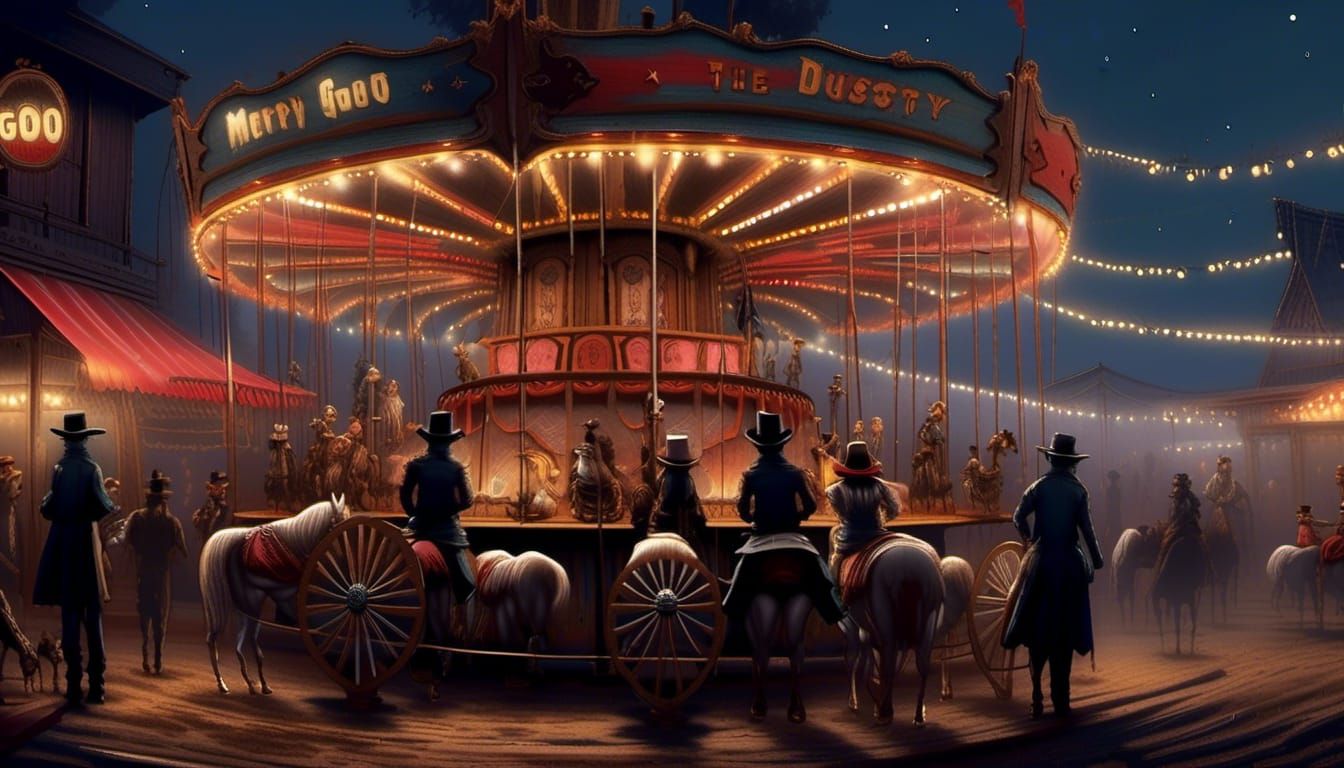 "Merry Go 'Round": 1800's Old West rundown carnival, dusty, ...