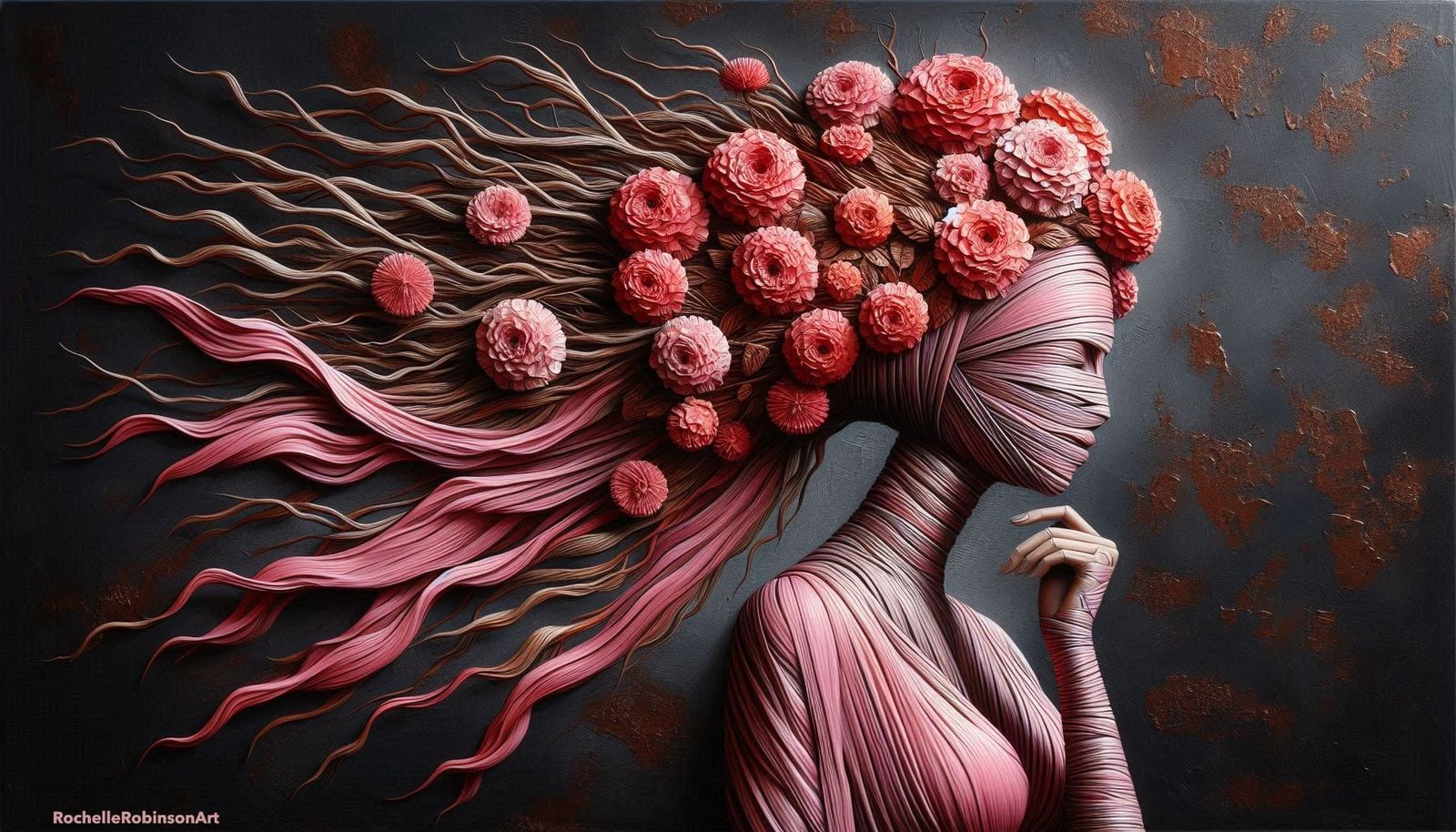 Woman Wrapped In Pink Silk II