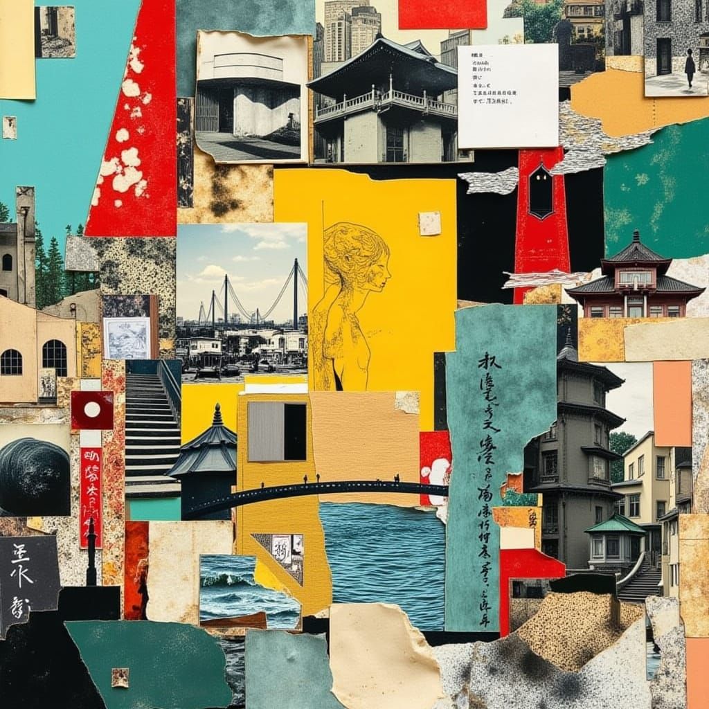 Dynamic Multicolor Architectural Collage Artwork