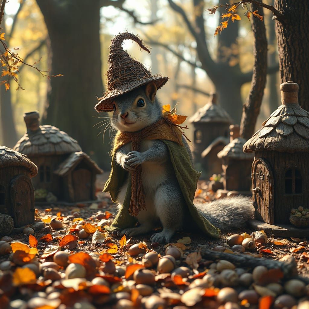 A squirrel witch gathering acorns for her spells.  by @ais