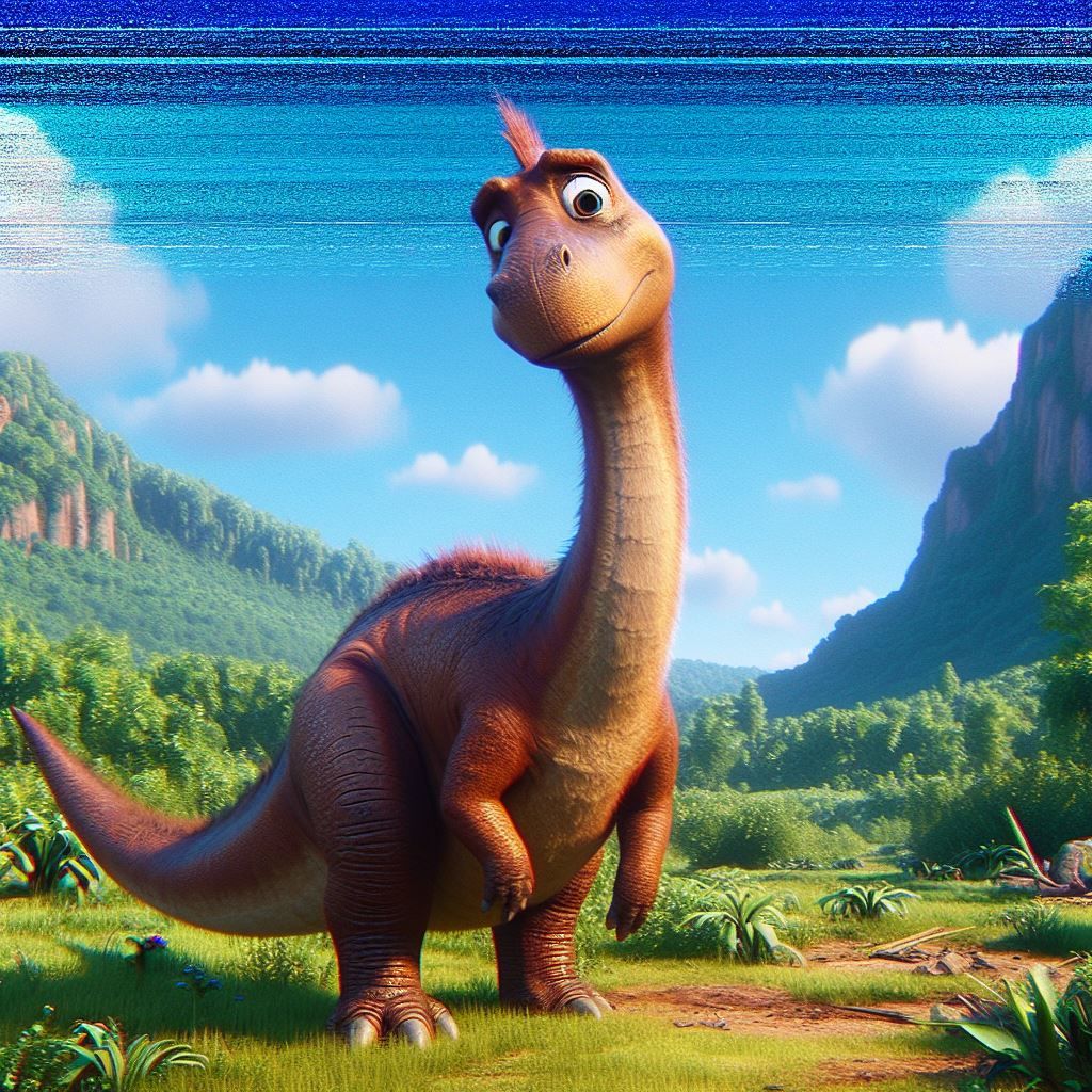 A glitchy photo from an sd card of a dinosaur sighing