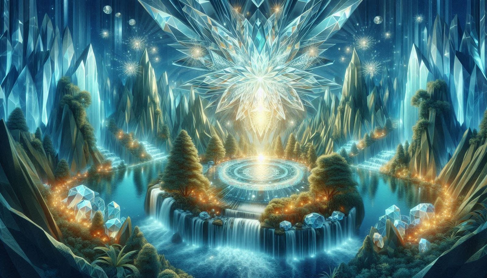 12 magical sparkling Waterfall in a crystal mountain pic 2