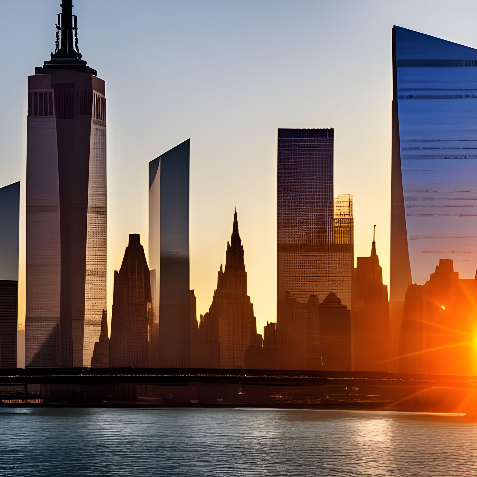 Futuristic New York at sunset