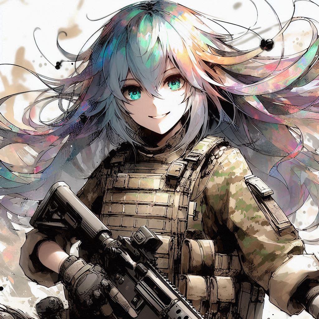 Multicoloured military woman