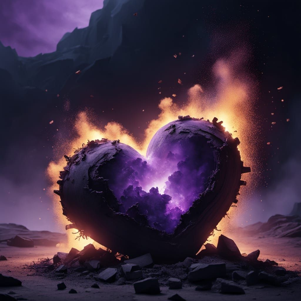 Abstract Heart Crumbles to Dust with Glowing Embers