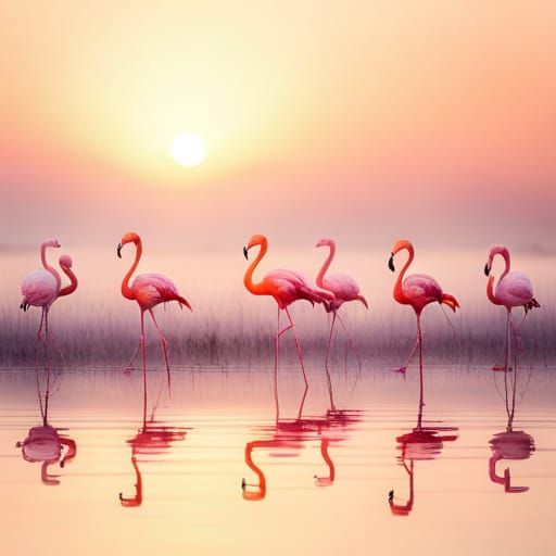 flamingo flamingo . Flowers. Mist l flower meadow Scottish. Sunrise