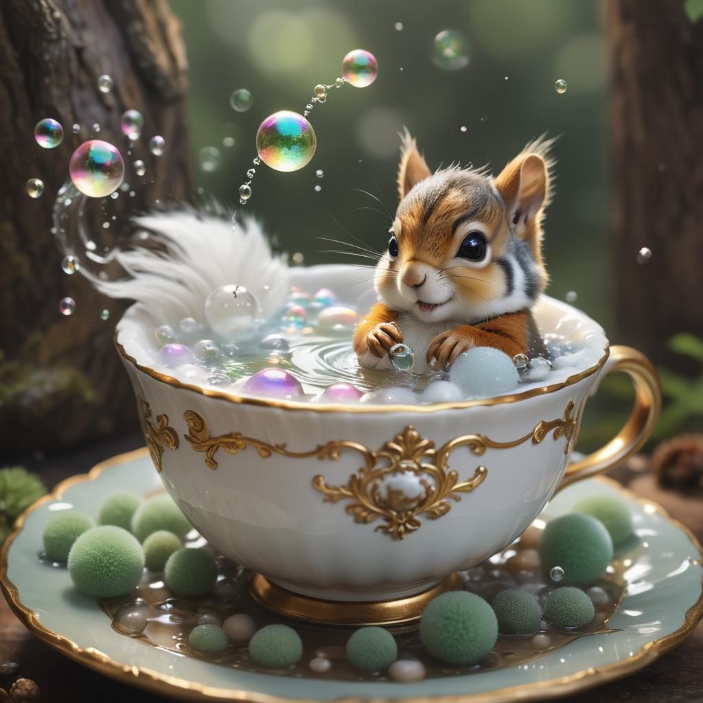 A squirrel taking a bubble bath  by @TTRPG_Player