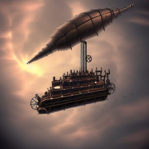 steampunk airship in a cloud void  epic