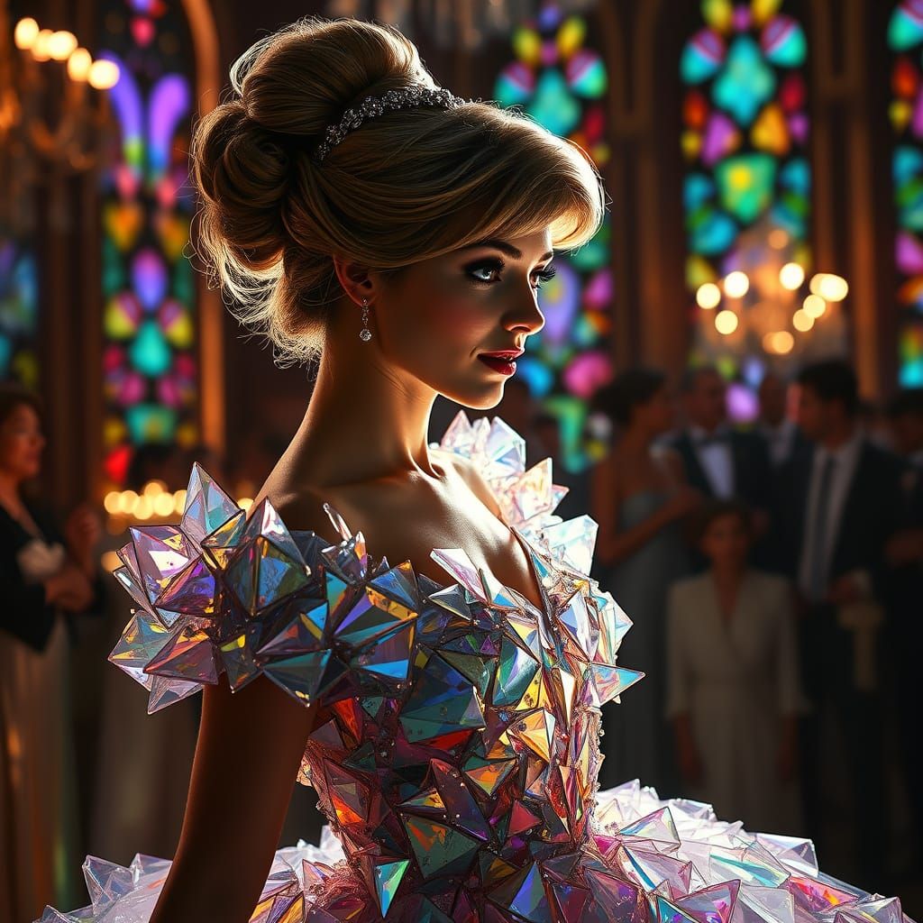 Cinderella At The Ball In A Gown Made Entirely Of Shimmering, Iridescent Glass Shards  by @Solissa
