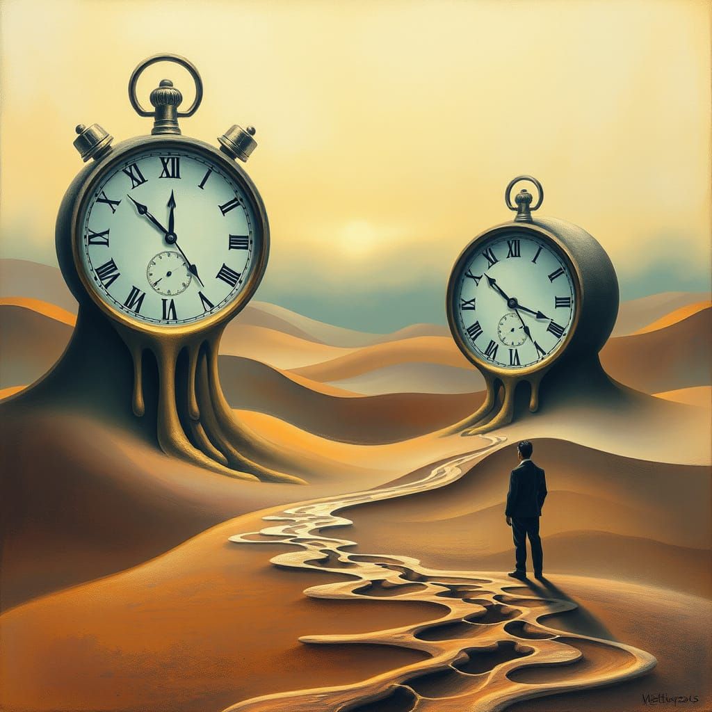 Melting Clock Surreal Landscape in Dali Style