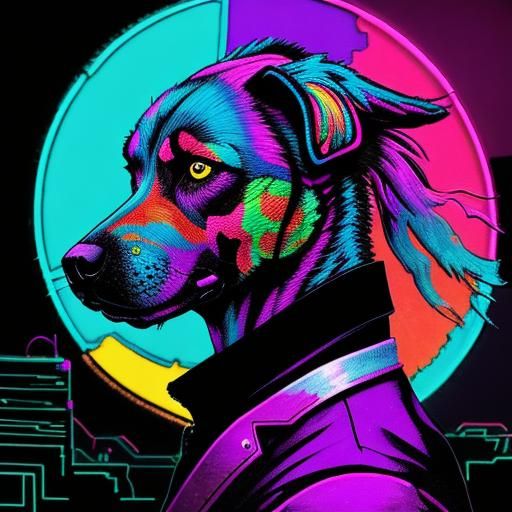 Cyberpunk Dog, Synthwave Neon Retro 2   AI Generated Artwork