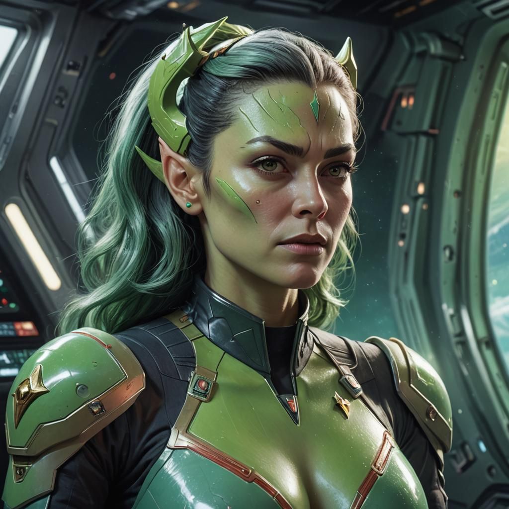A hyperrealistic Big Bosom female From the planet Vulcan wit...