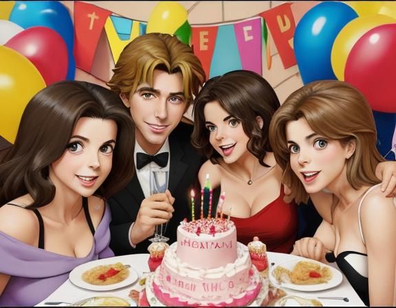 Elizabeth Monaco celebrating her birthday with friends. cart...