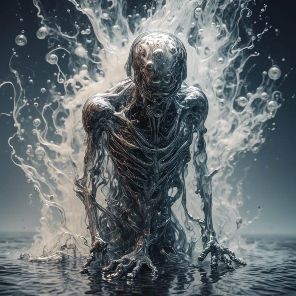 <lora:HeadSpace:1.0>  shiny liquid The form of a humanoid rising out of a puddle of engine oil. Translucent liquid art , insanely detailed o...