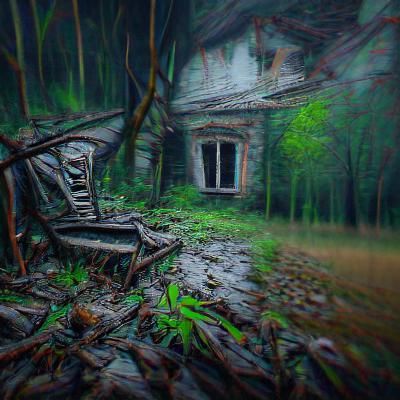 Abandoned creepy house in woods artwork 8k resolution