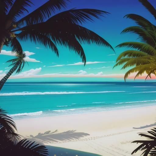 A beautiful wide-angle shot of a tropical beach at sunset. P...