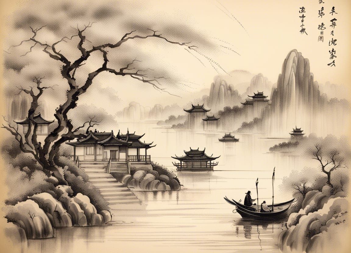 An ancient Chinese landscape - AI Generated Artwork - NightCafe Creator