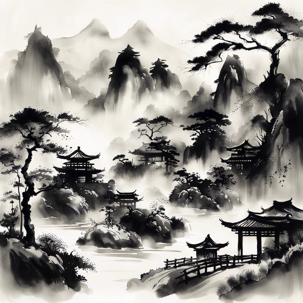 Sumi-e ink drawing.  false