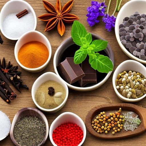 fresh herbs, essential oils, salt to enhance flavor, dried fruits, nuts