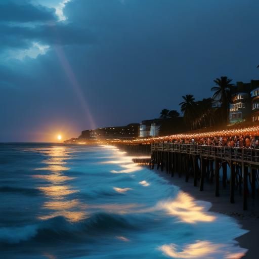 Ocean Festival at Night with Heavenly Light