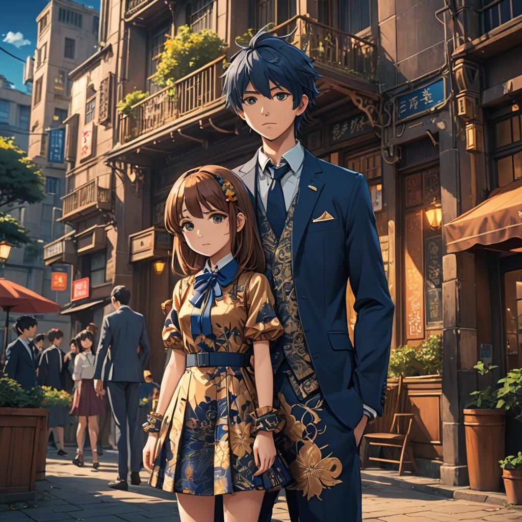 Anime Style Boy and Girl in Detailed Matte Painting
