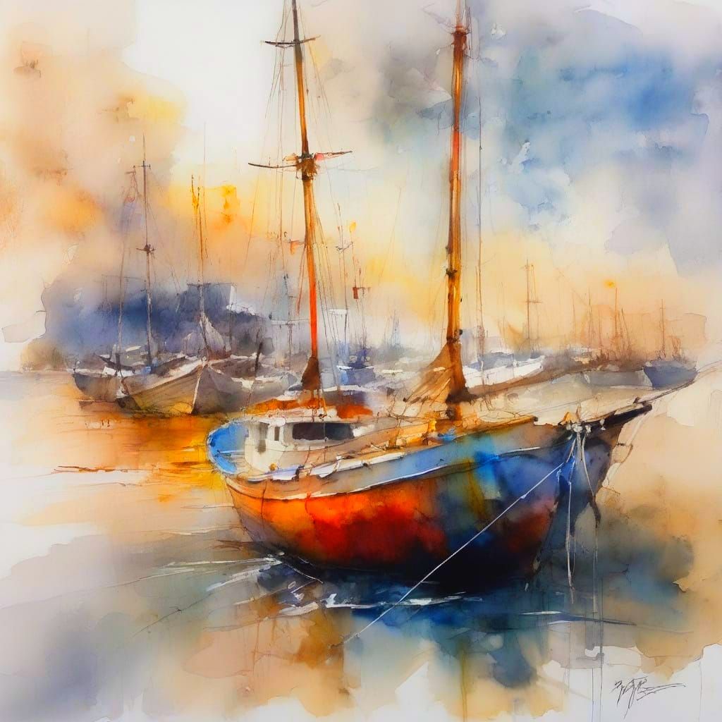 Watercolour fastpaint Lifeboat on sea storm midnight chaos lighthouse midnight 