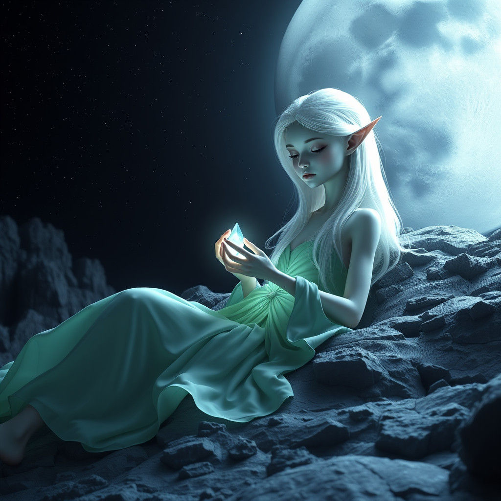 alien girl sleeping on the moon