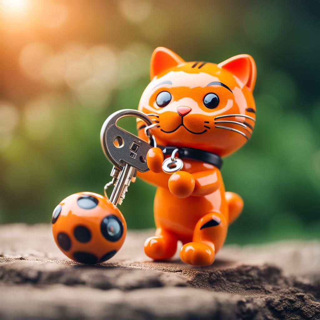 Orange cat as a wind-up toy with key in the side