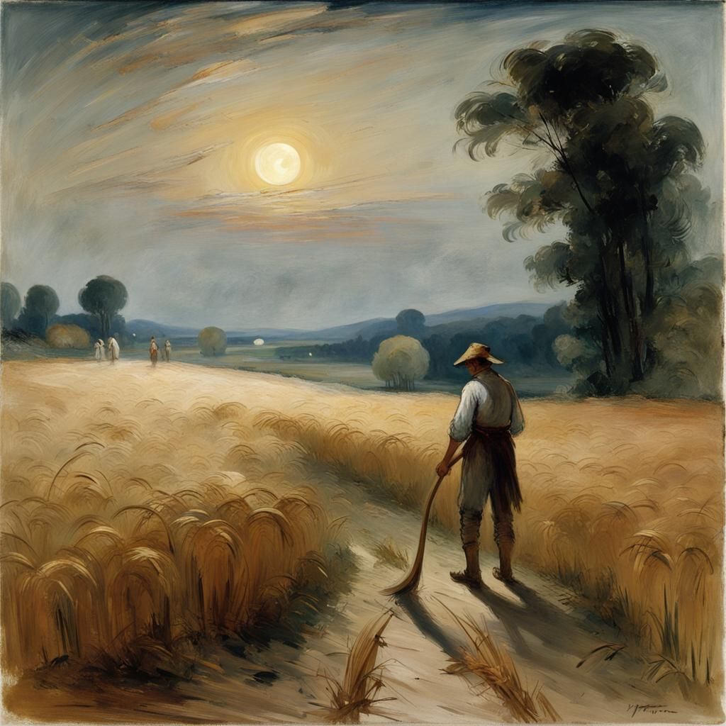 harvest moon in a field of wheat  by @Timmah
