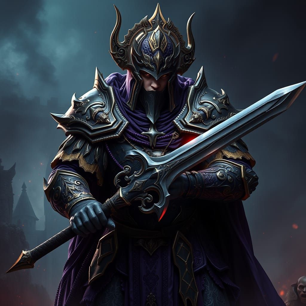 Fantasy Warrior in Ornate Armor with Sword