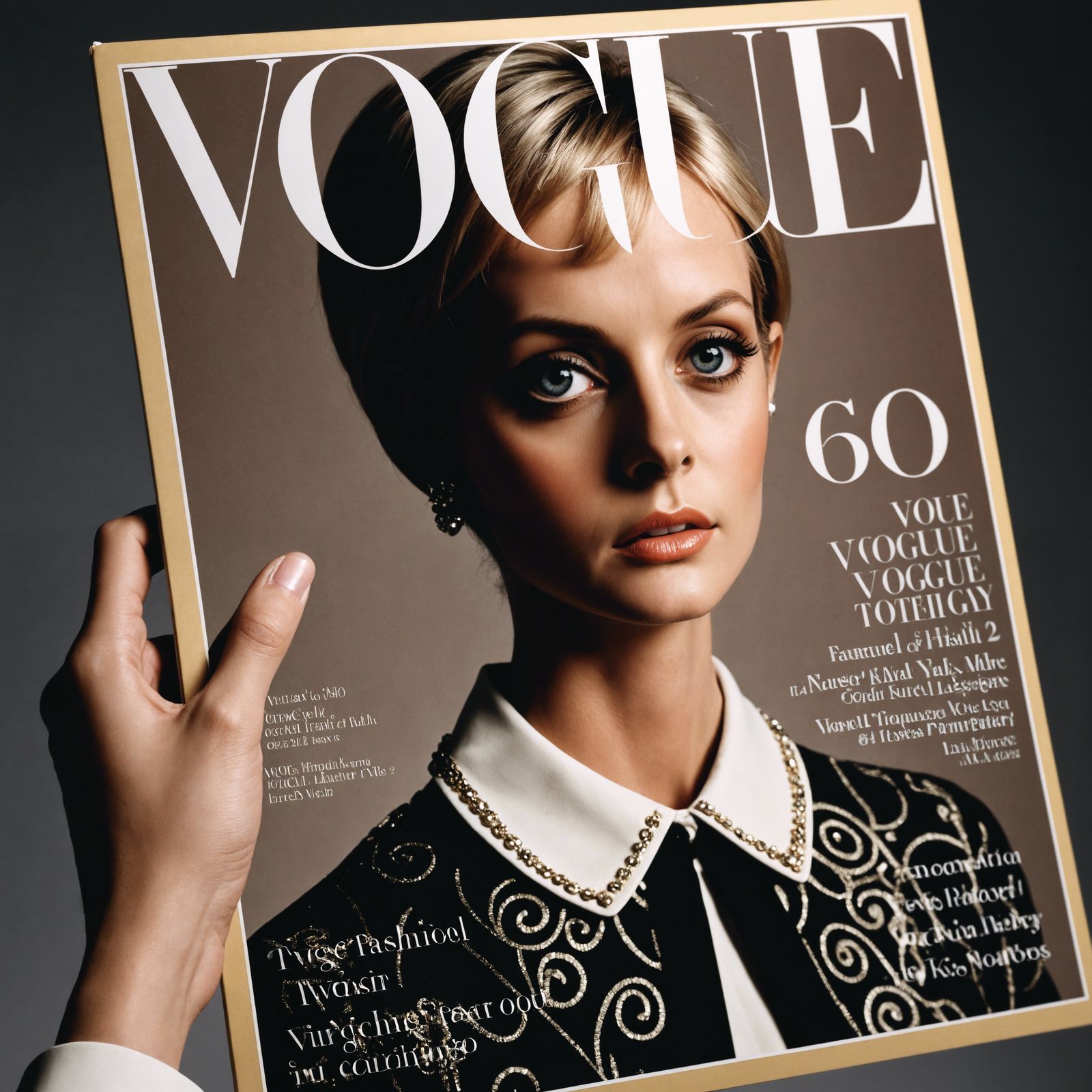 (Cover shoot of Famous top model Twiggy 2), (fashion photoshoot 1,9) (the text "vogue" 2) (vogue magazine cover 1,8) (vo...