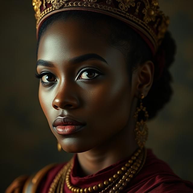 Regal Brown-Skinned Woman in Cinematic Portrait A stunning p...