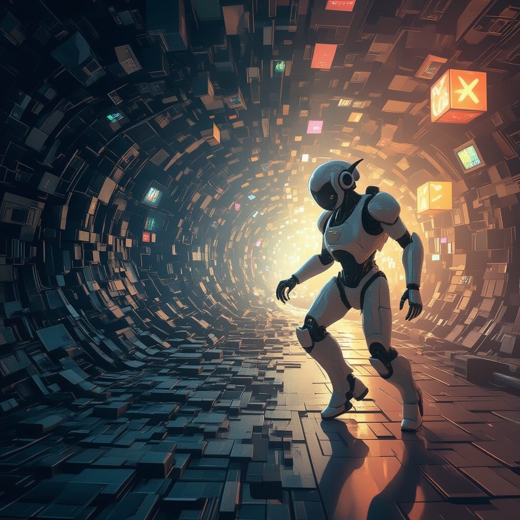 i want a picture of dirty data in desperate systems and on teh other side, nicely organized and clean data with an AI robot running fast and...