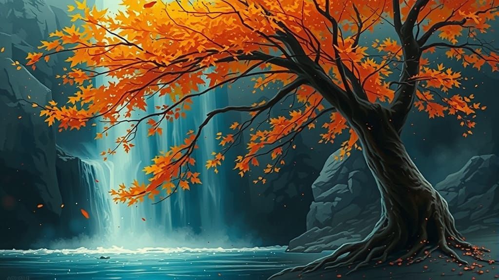 Tree, fall and river