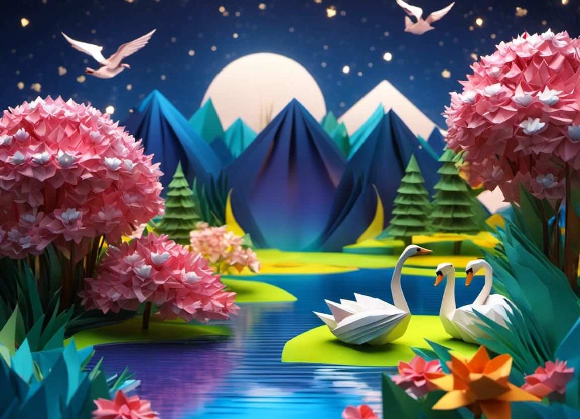 landscape with lake and swans