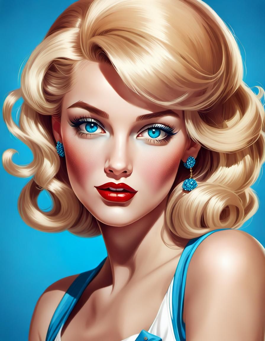 beautiful pin up, blonde hair, blue eyes,
