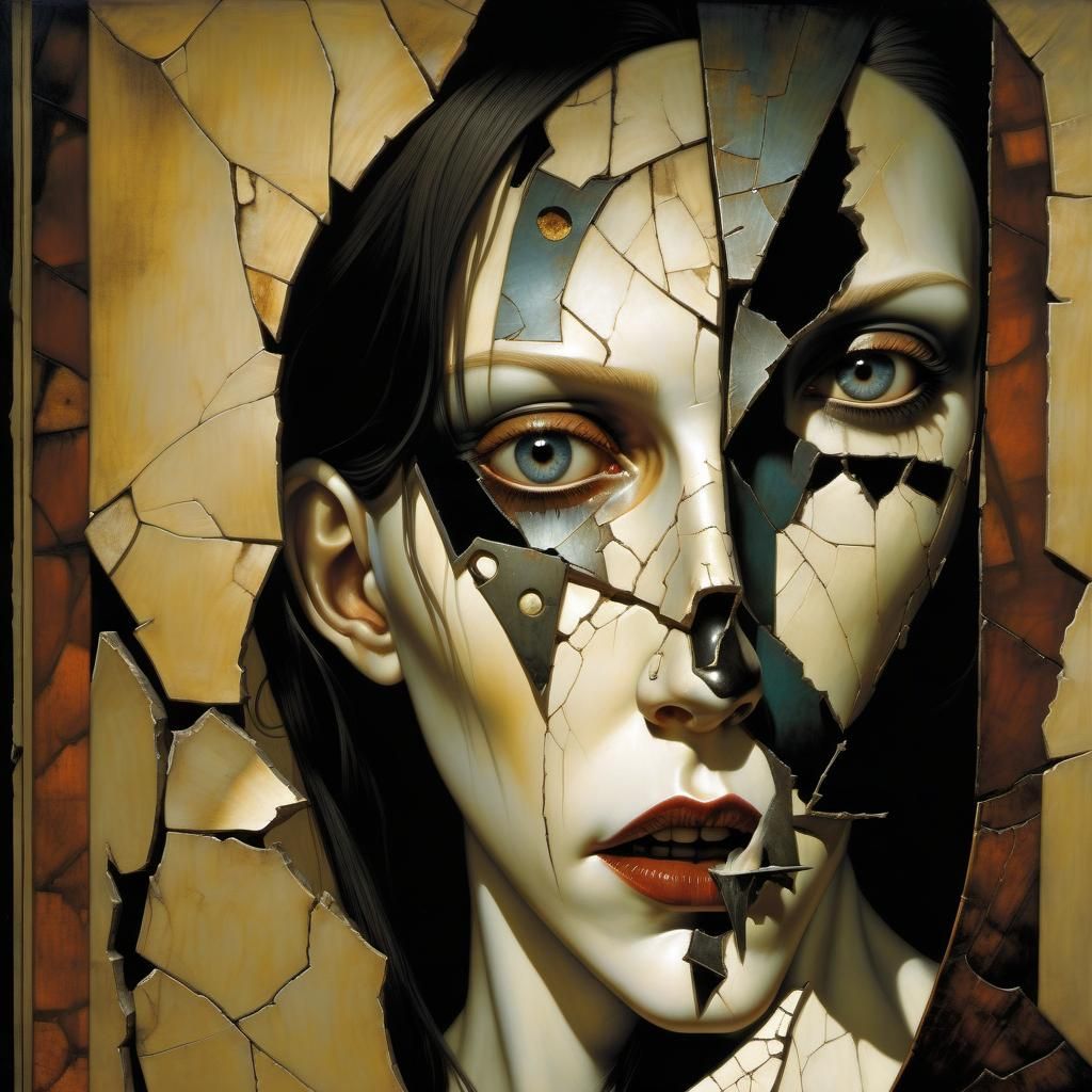 SHATTERED cracked broken scattered plaster skin woman by Dave McKean