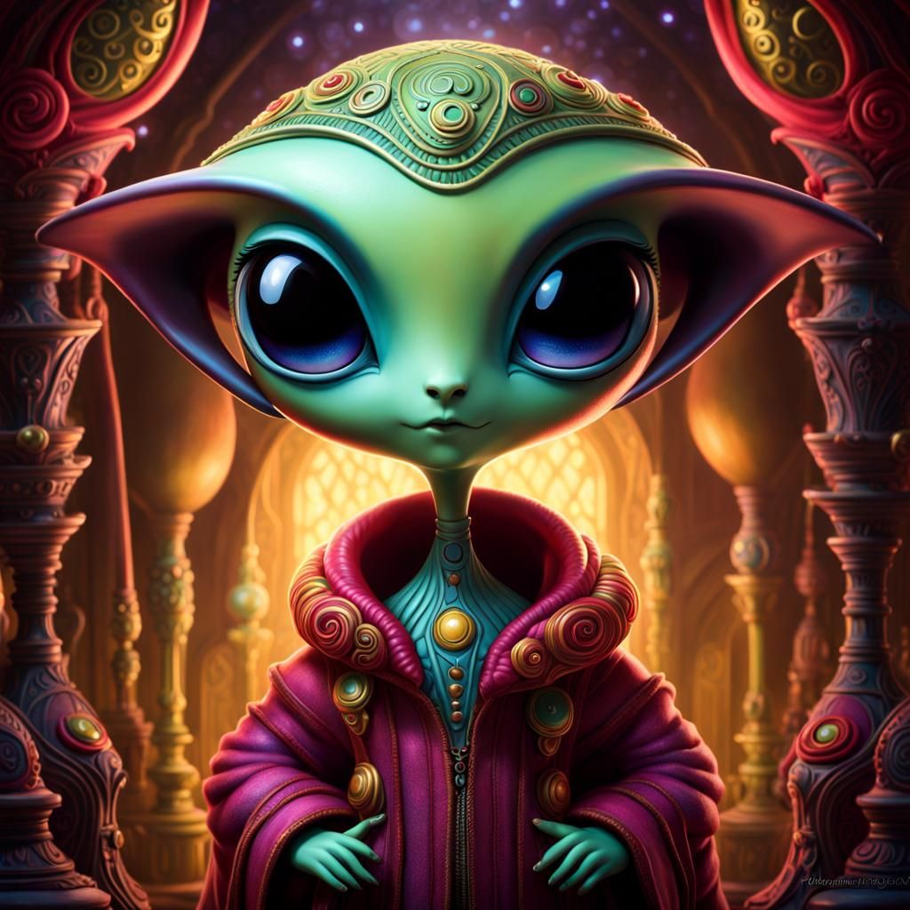 A cute alien 8k resolution concept art, by Benjamin Lacombe,...