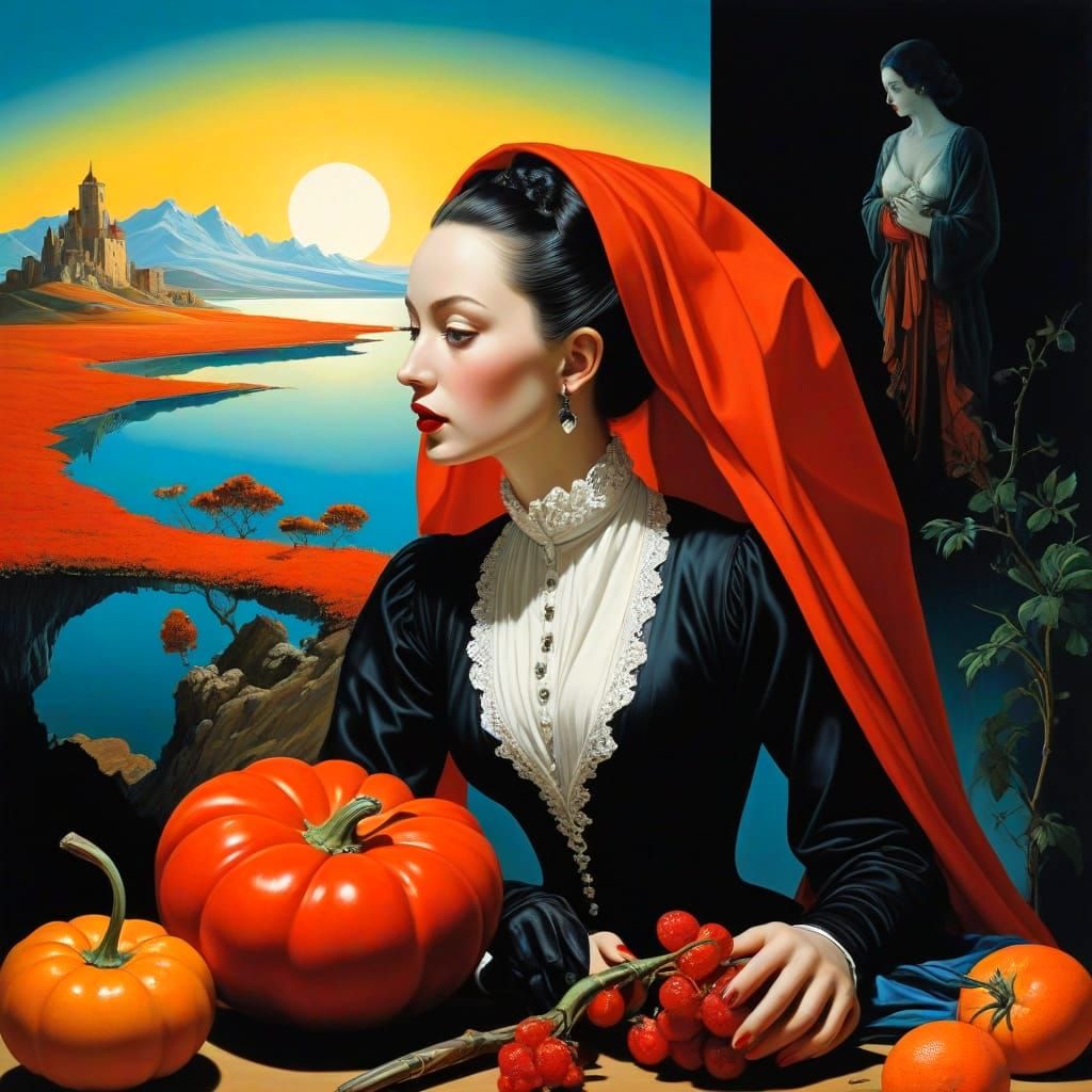 Surrealistic Dreamscape with Elegant Female Form