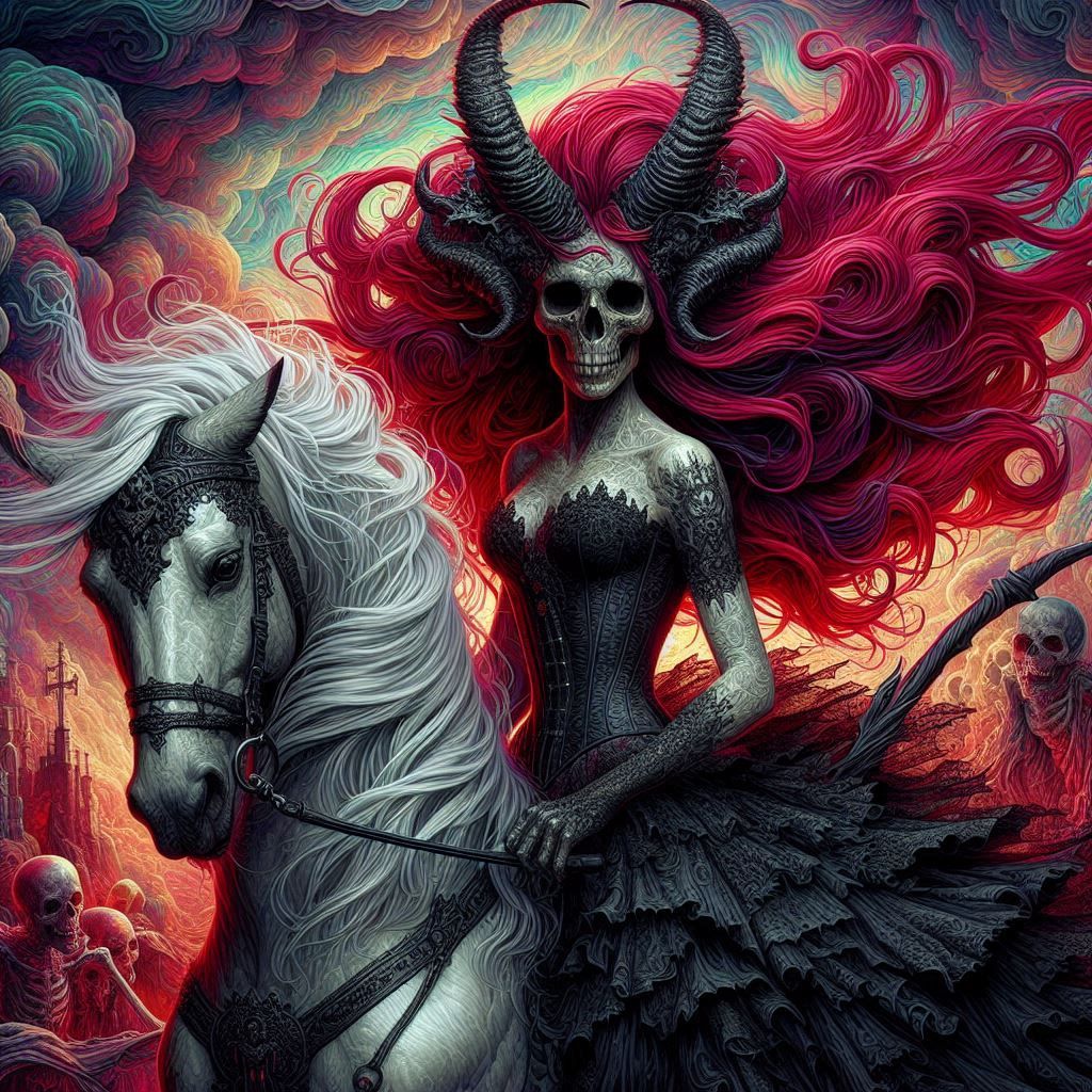 Mujer demonio malvada y su indomable caballo negro....